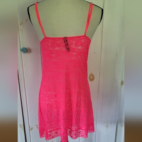 Victoria Secret The Lacie Neon Pink Lace Chemise Slip Lingerie - Picture 5 of 10